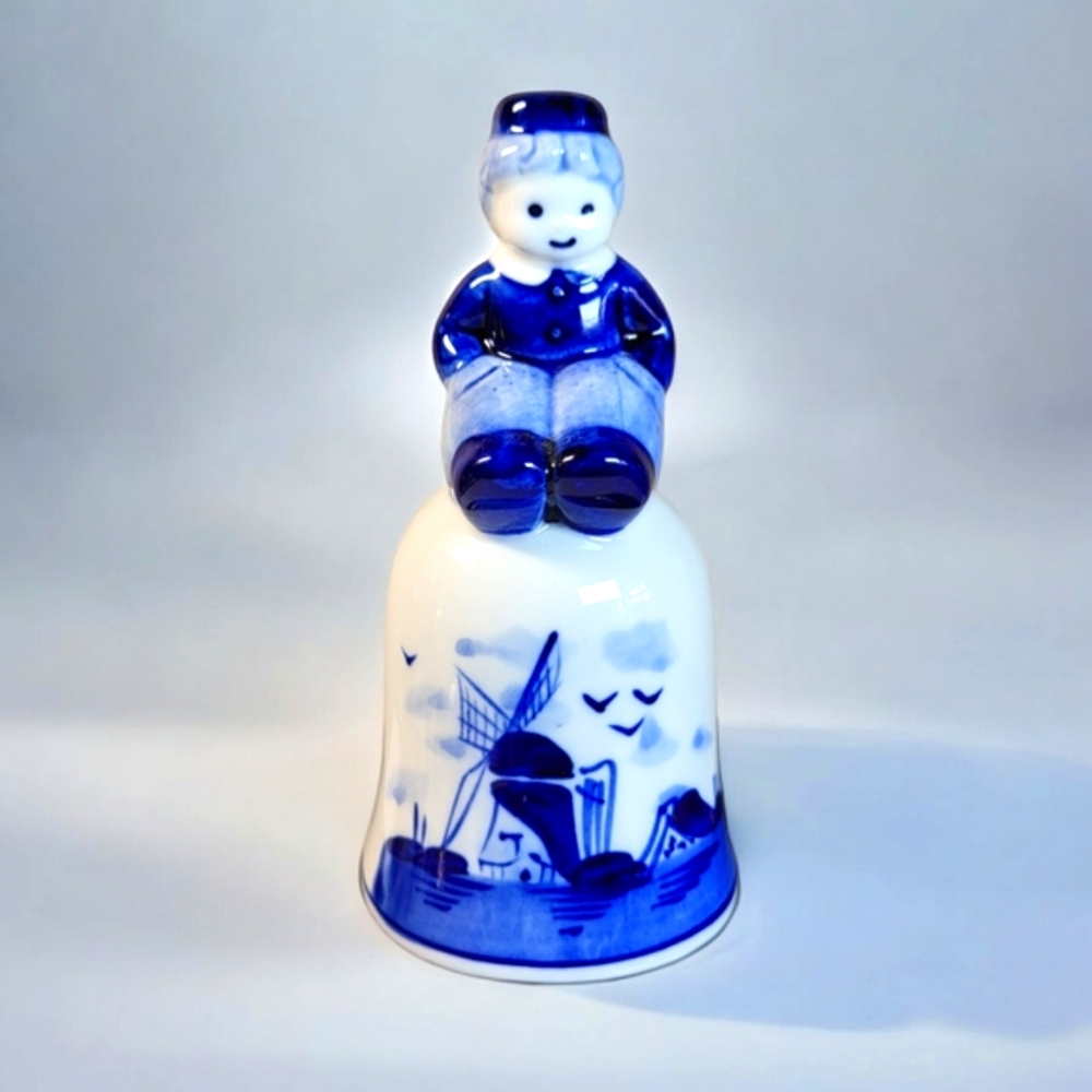 Delft Blue, Handpainted Miniature Bell with Boy sitting on the top.